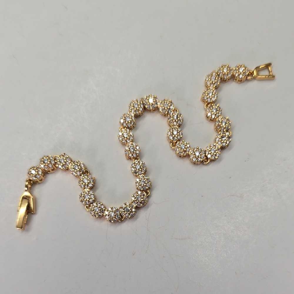 Gold Crystal Cluster Tennis Bracelet
